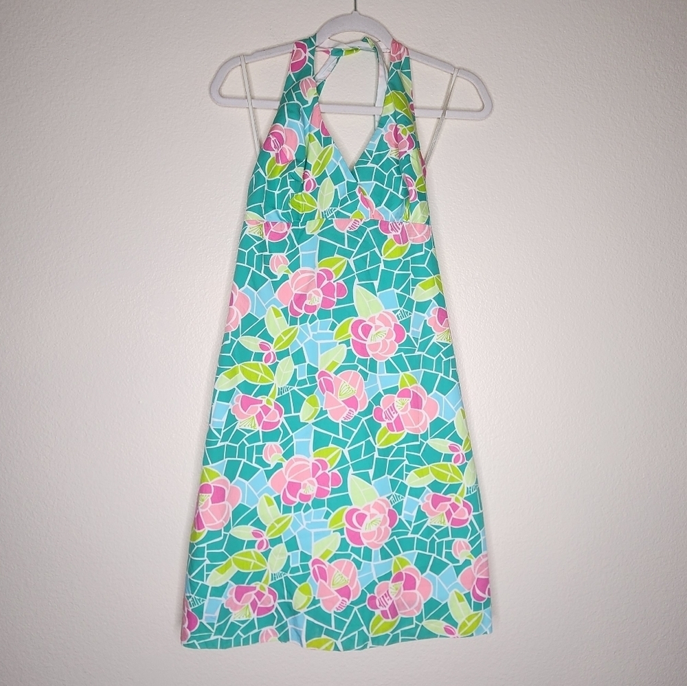 Floral Halter Neck Dress - Pink and Green